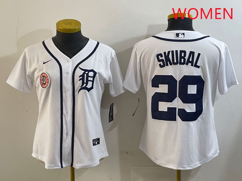 Women Detroit Tigers 29 Skubal White Game 2025 Nike MLB Jersey style 3